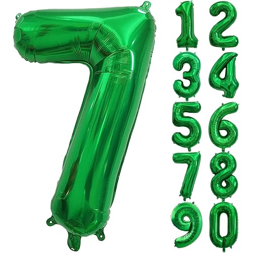 40 Inch Dark Green Number Balloons, Helium Mylar Foil Number Balloons for Birthday, Number 7 Balloon for Party Celebration Decorations Graduations Anniversary Baby Shower Photo Shoot