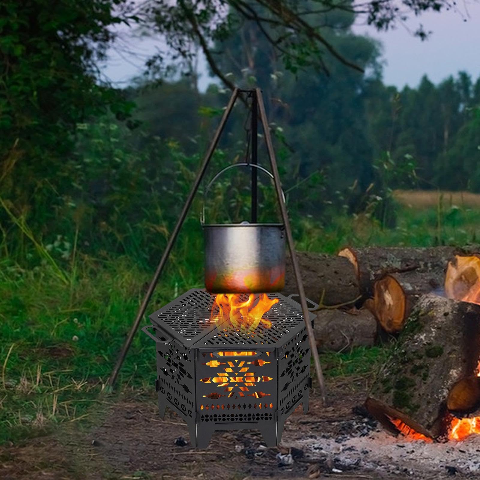 Braciere da Campeggio – Braciere Pieghevole, in Acciaio al Carbonio | staccabile, per riscaldamento patio, picnic, falò e barbecue