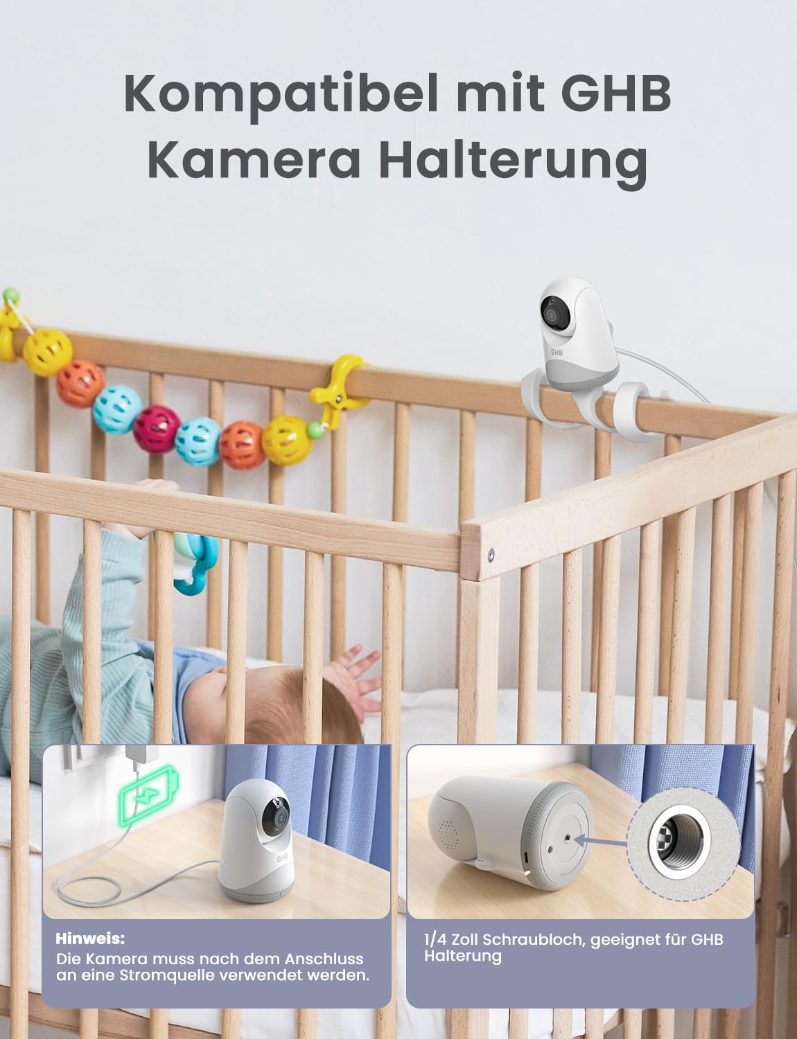 GHB Babyphone mit Kamera 5'' HD IPS Bildschirm 720P 3050mAh VOX Modus 3X Zoom Nachtsicht Gegensprechfunktion 8 Wiegenlieder 4 Kamera Unterstützt