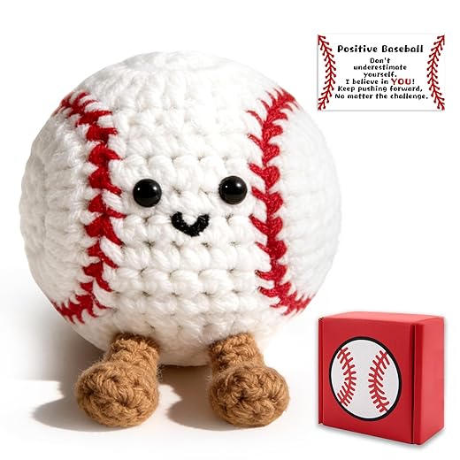 Crochet Baseball Gifts, Inspirational Baseball Stuff Gift for Boys, Coach Boyfriend Brother Funny Handmade Presents with Motivational Card and Keychain for Birthday Valentine's Day Gifts