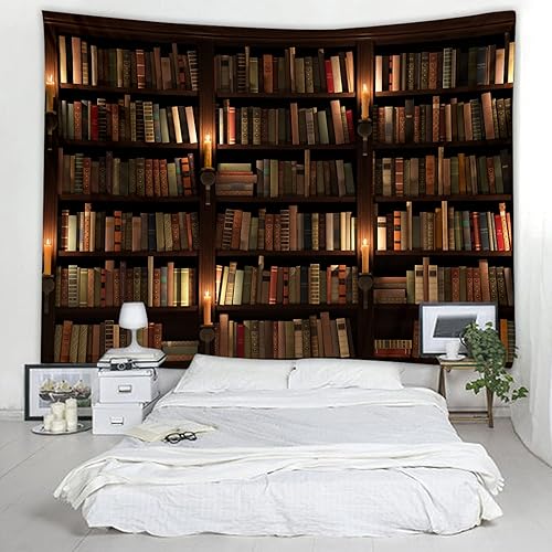 Old Bookshelf Candle Print Fabric Tapestry Decorative Wall Art Tablecloth