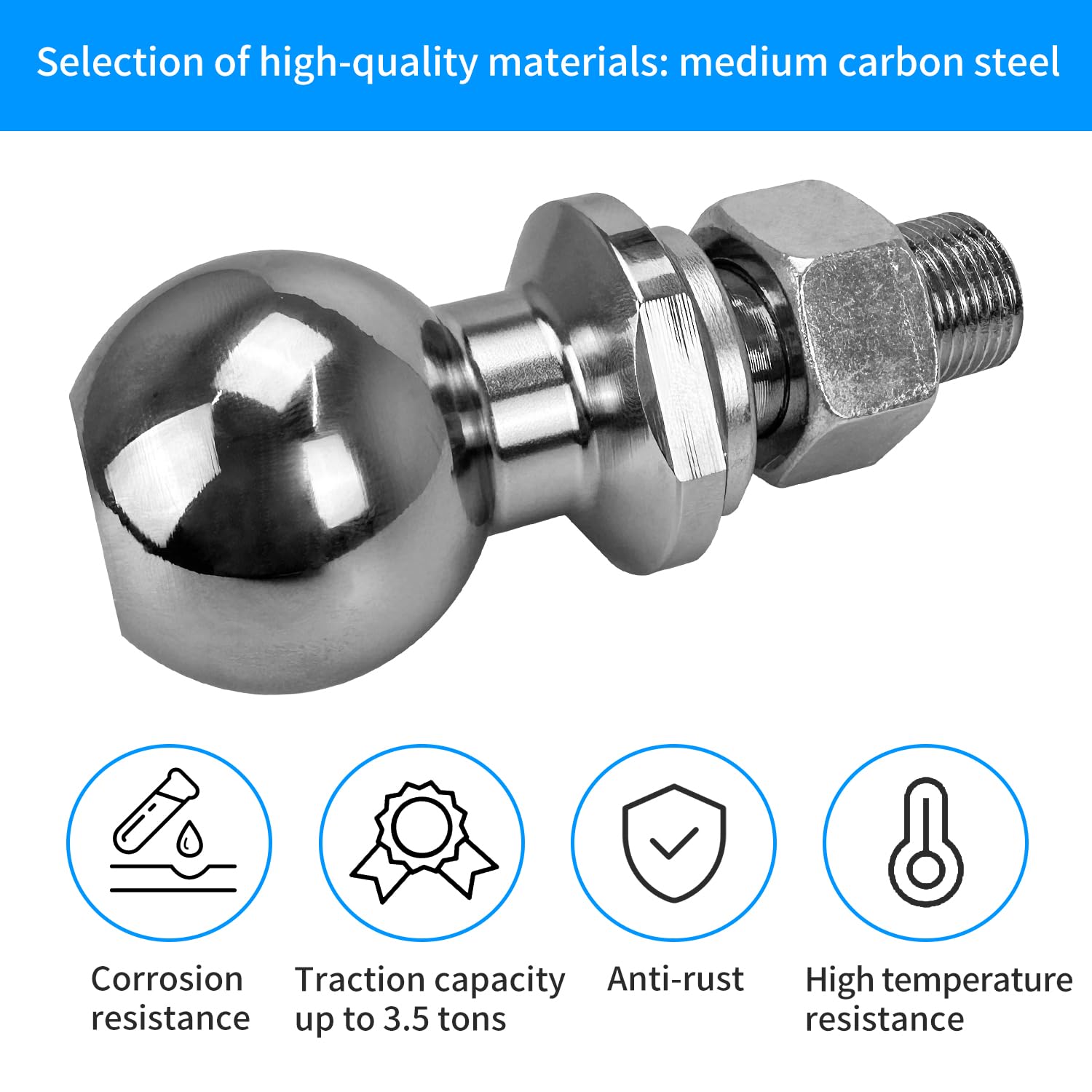 Gancio Traino Sferico 3,5t - Testa Sfera 50mm Per Rimorchi E Roulotte, Acciaio Cromato - Foto 5