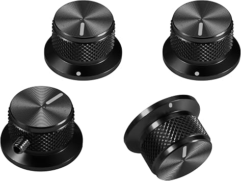 4pcs Aluminium Potentiometer Knobs Universal Top Hat Knobs Bell Control Knob with Set Screw for Guitar/Bass/AMPS/Preamps Black with Indicator Black