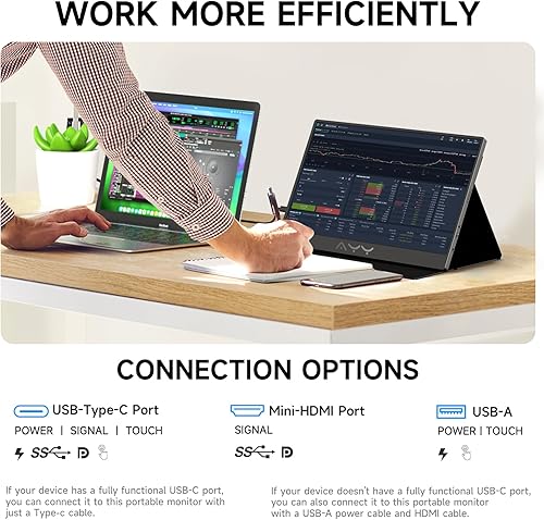 Miniatura 5 de AYY Monitor portátil para portátil de 15 pulgadas, FHD 1080P USB-C HDMI, monitor de viaje externo para computadora, segunda pantalla, HDR IPS,