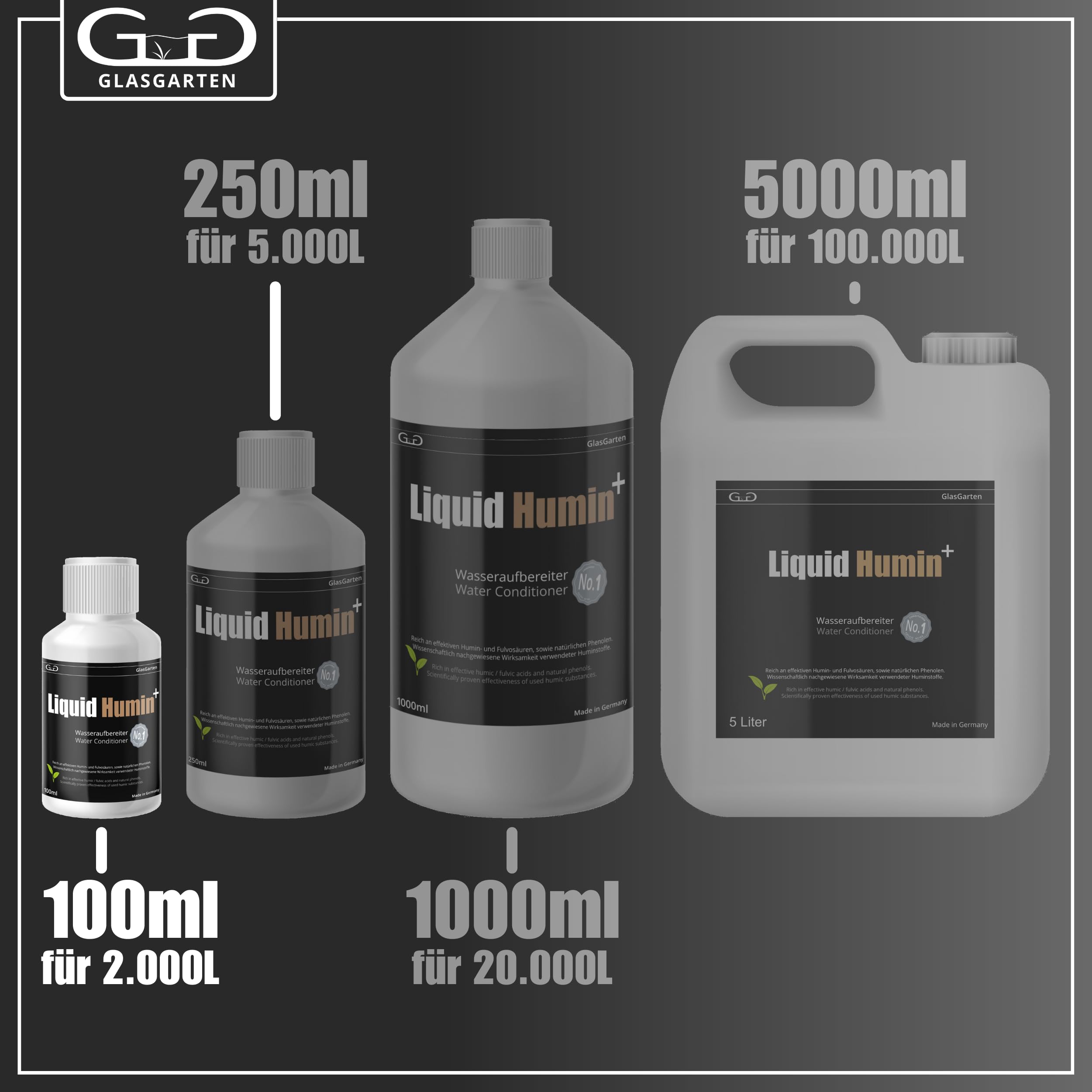GlasGarten Liquid Humin+ | 100ml - Sustancias húmicas en una Botella. Mejora el Sistema inmunológico de los Animales y estabiliza el Valor pH - protección contra la caída del pH