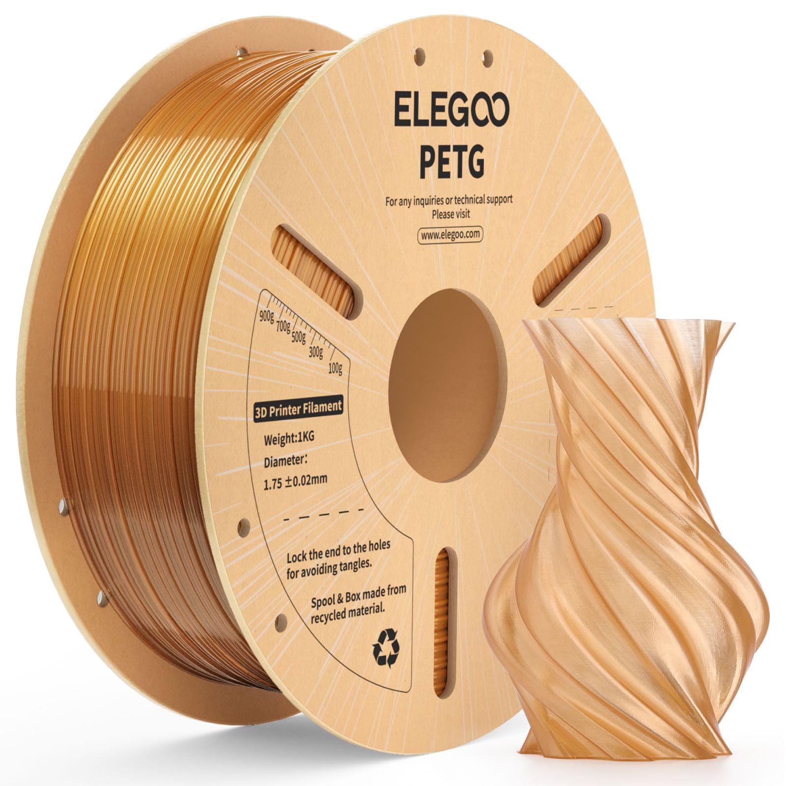 ELEGOO PETG 3D Printer Filament 1.75mm Transparent Amber 1KG