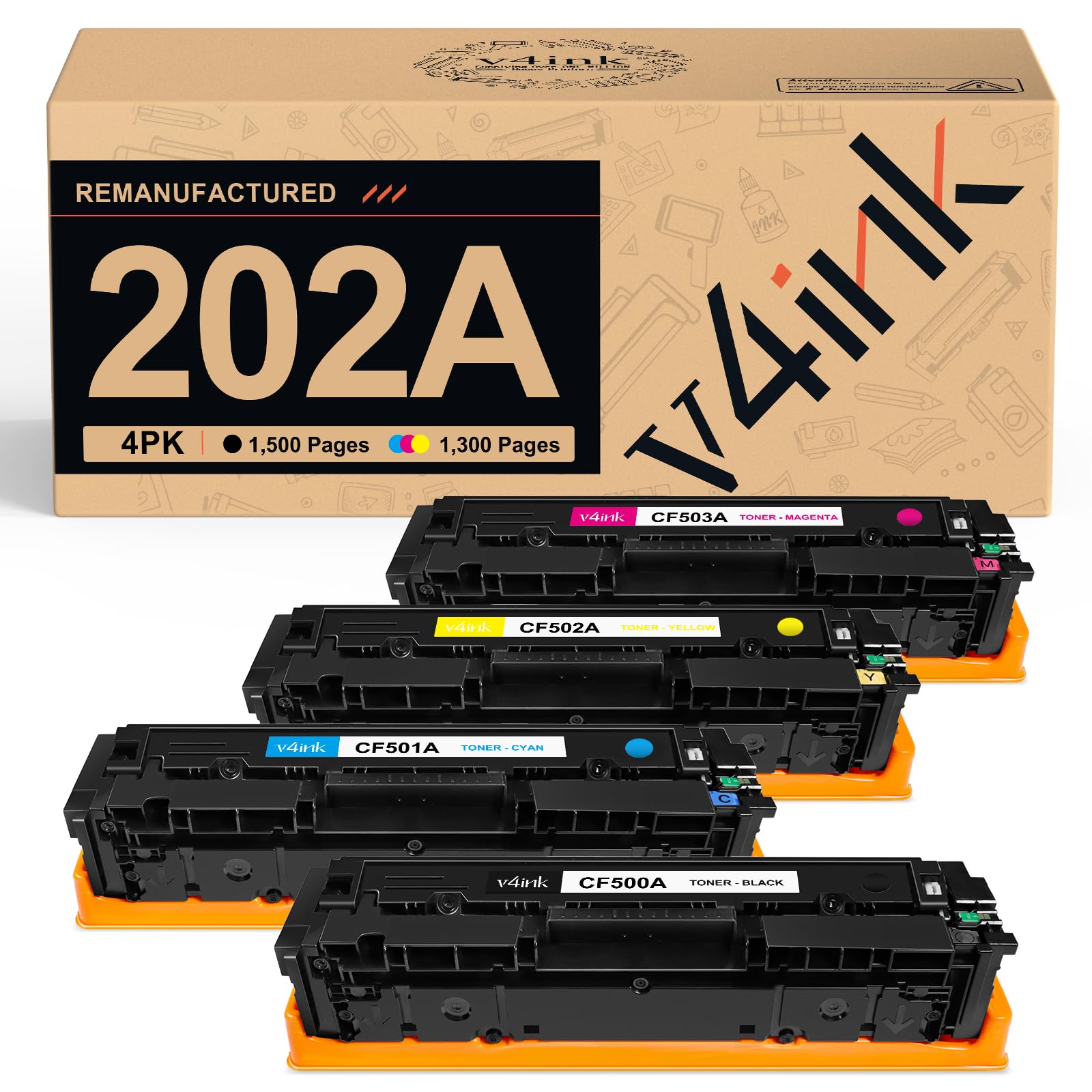 v4ink 202A CF500A Remanufactured Toner Cartridge Replacement for HP for Use in M254 M254dw M254nw M280 M280nw M281 M281cdw M281fdn M281fdw Printer (4