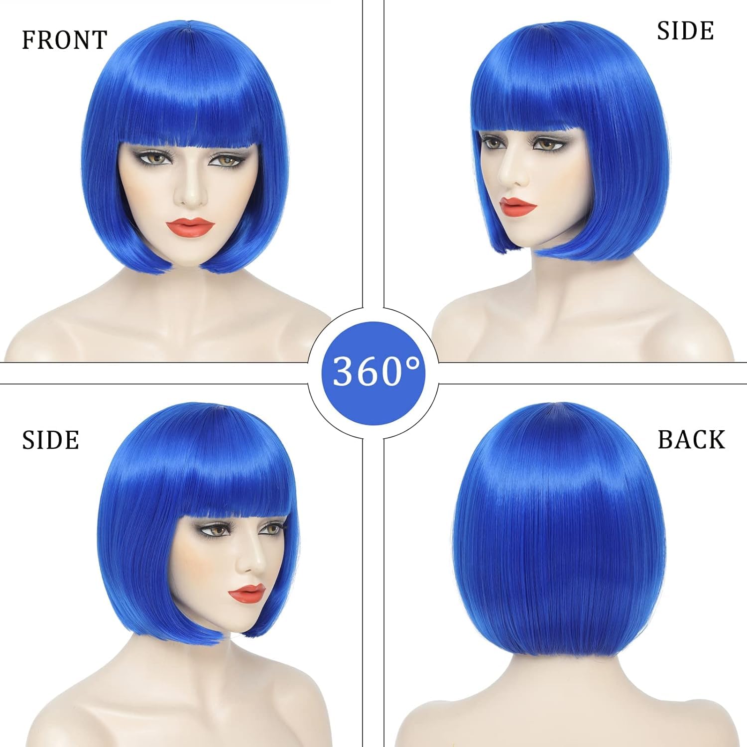 Colorfulpanda Short Blue Bob Wig with Fringe for Women Halloween Costume Cosplay Party or Daily Wear,Natural Looking Silky Straight Synthetic Heat Resistant Hair Wig,Coraline Costume - Image 4