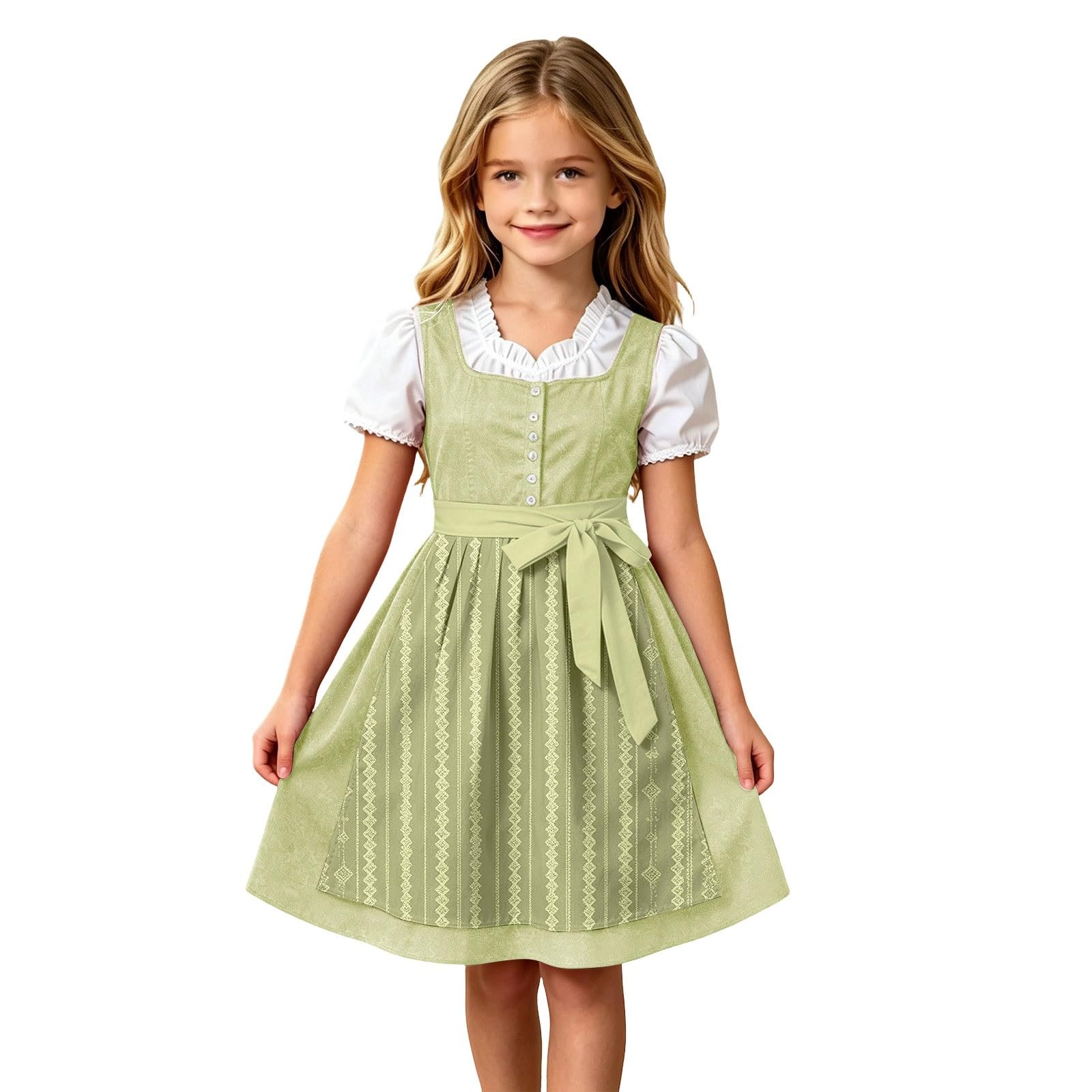 Girls Oktoberfest Costume Bavarian Beer Festival Dirndl Dress with Apron — image 1