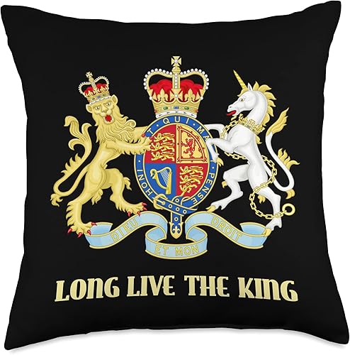 Miniatura 4 de UK Royal Coat of Arms & Emblems Almohada con emblema del escudo de la Real Británica Long Live the King, 16.0 x 16.0in, multicolor