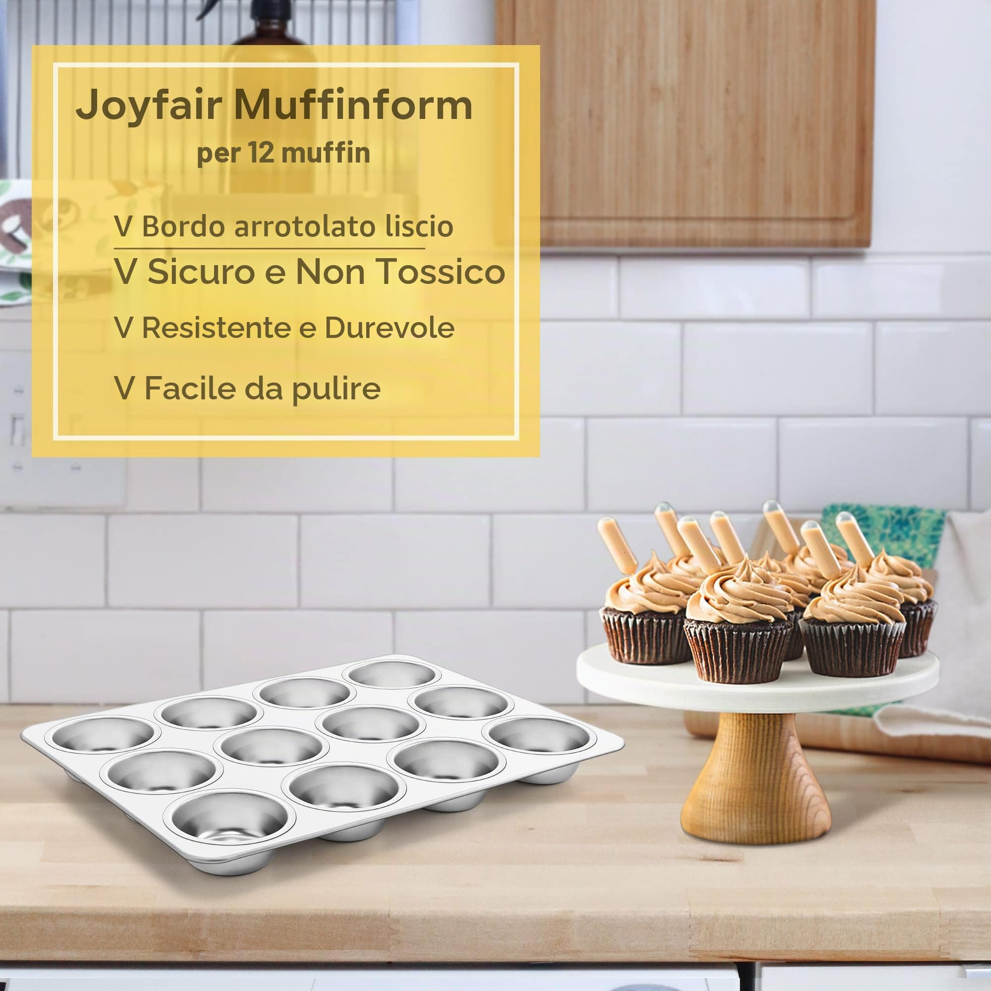 Joyfair Stampo per muffin, in acciaio inox, per 12 muffin, utilizzabile in forno e lavastoviglie