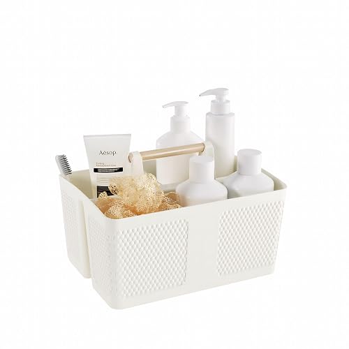 Xuhdukc Shower Caddy Portable and Cleaning Caddy Organizer for Bathroom, Kitchen,Toiletries Storage, Caddy organizer with handle, Rust-Resistant, Durable Material(Milky White, 9.36"L×7.73"W×7.24"H)