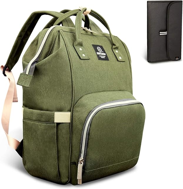 HEYI Multi-Function Nappy Changing Bag,Waterproof Diaper Bag Backpack with Large Capacity Mum Traveling Bags (Olive Green)