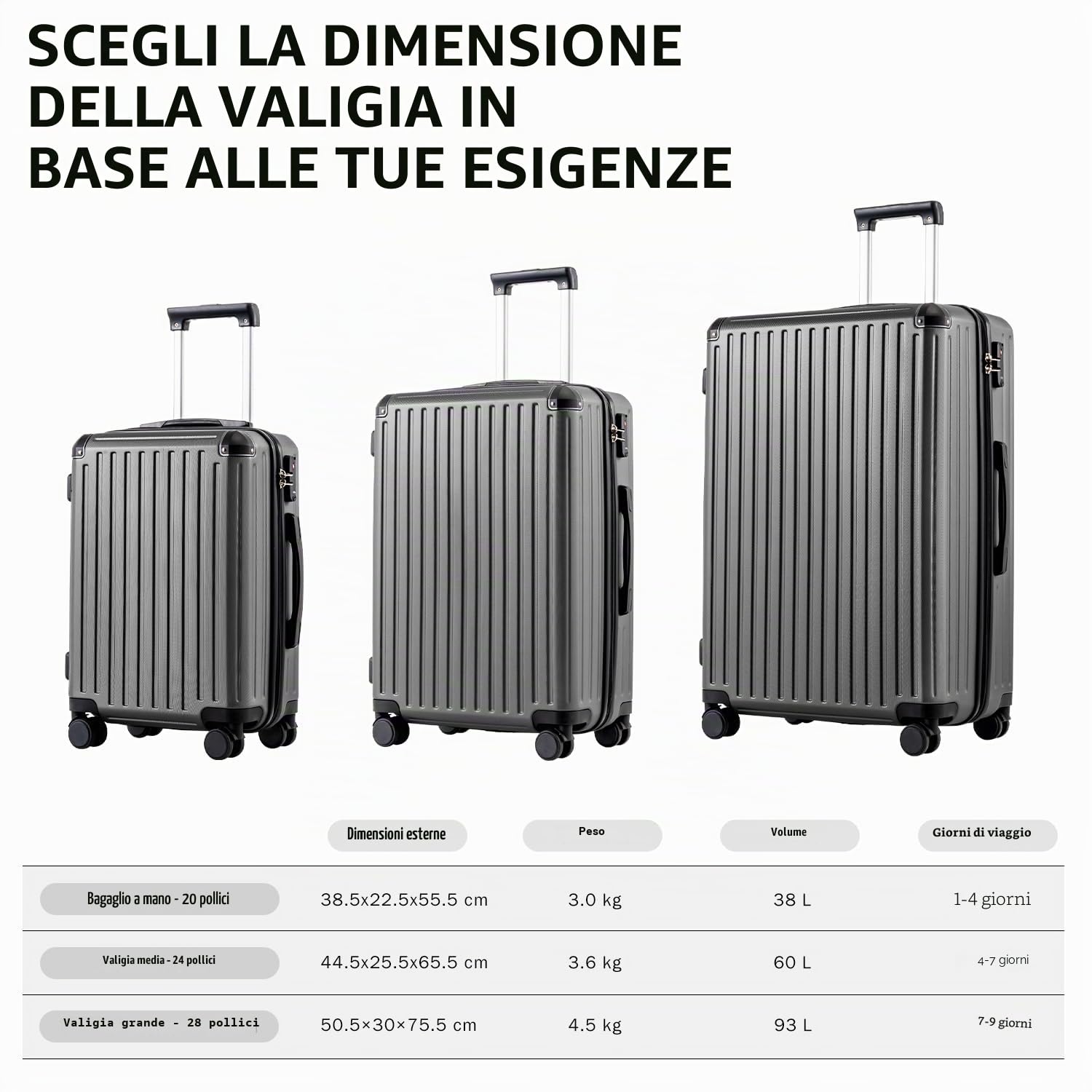 COOLIFE valigia trolley valigia rigida valigia trolley da viaggio realizzata in materiale ABS con lucchetto TSA maniglia telescopica e 4 ruote gemellari (Nero, 77cm)