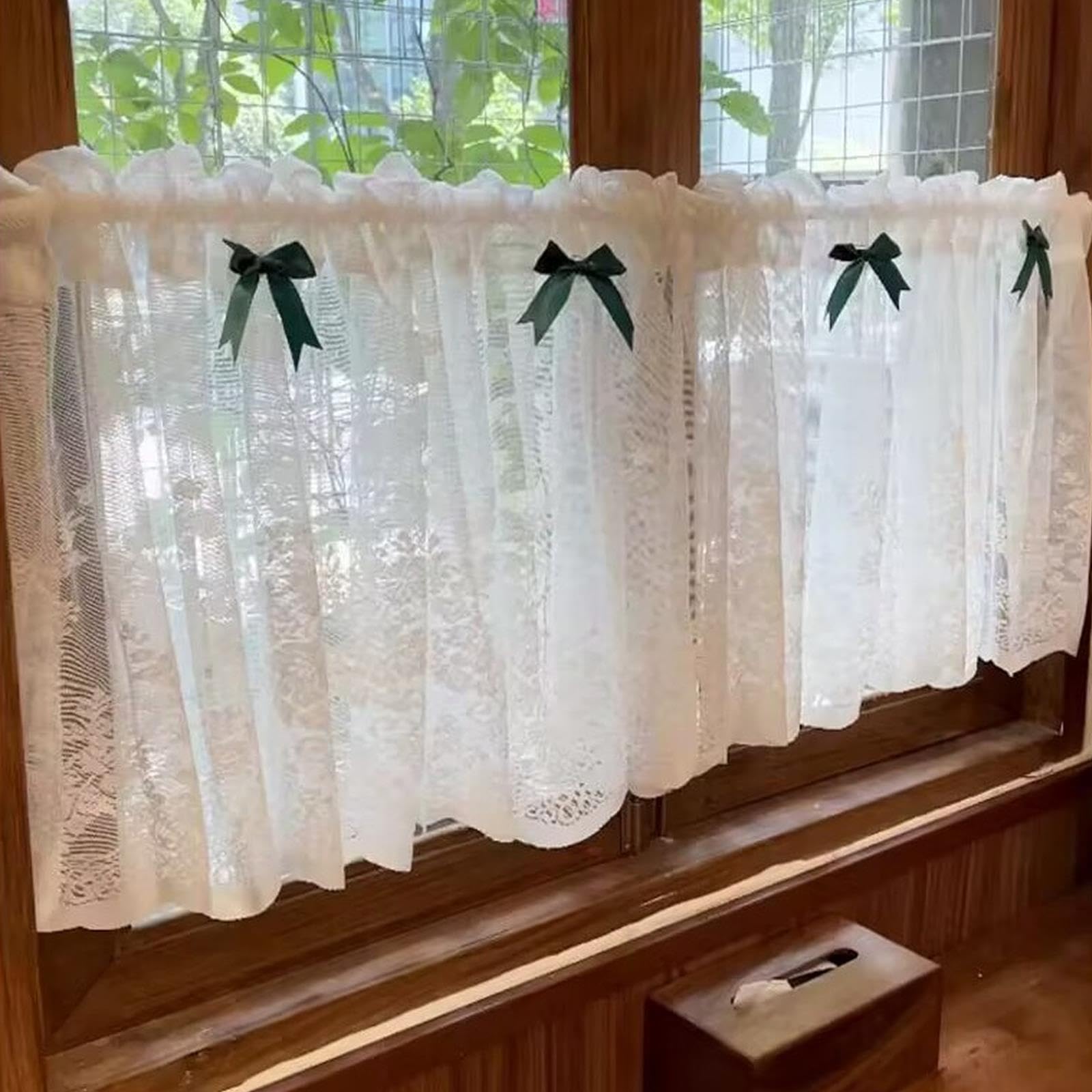 Koronkowa krótka zasłona Valance w stylu vintage