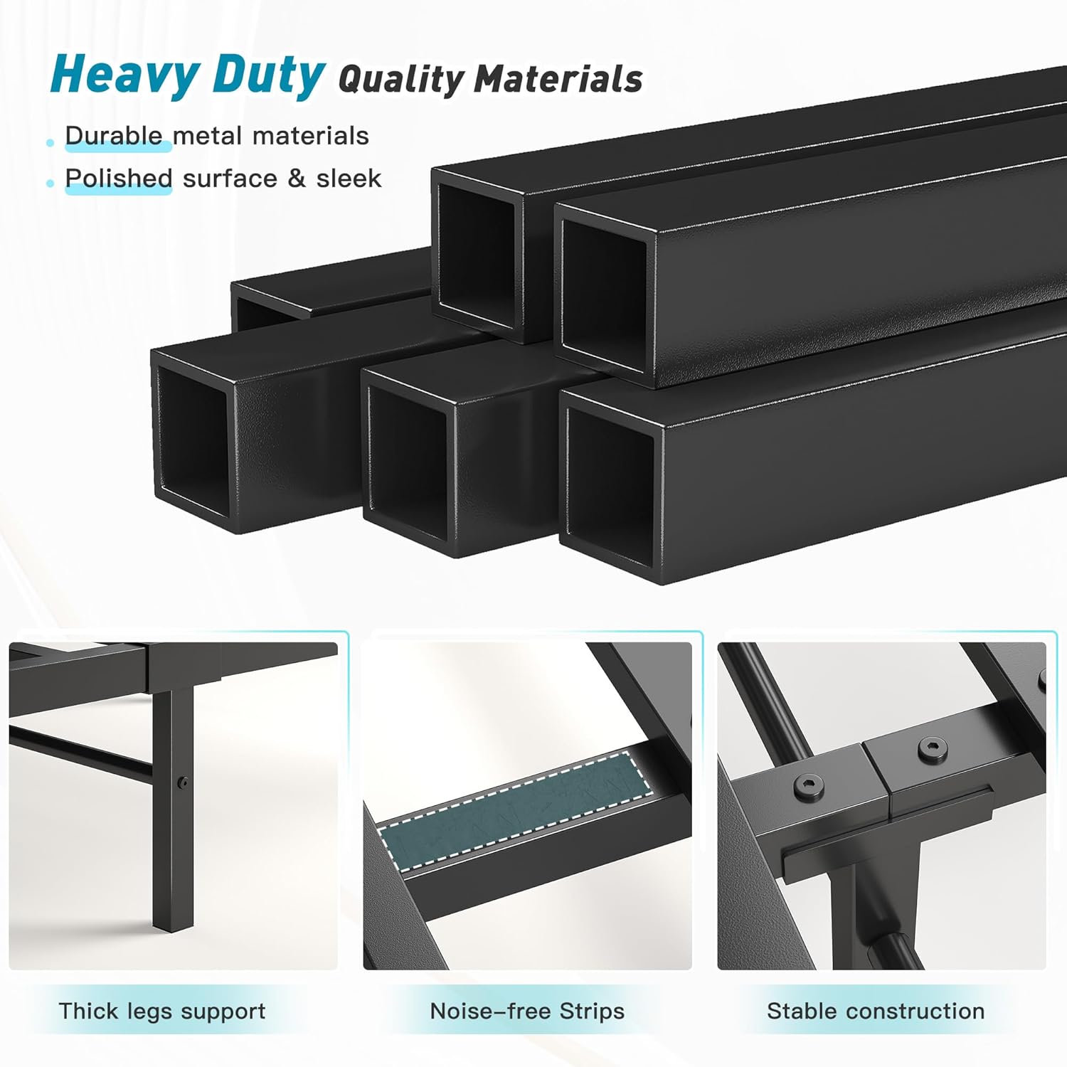 EnHomee Queen Size Metal Platform Bed Frame, 54" Tall Headboard and LED Lights, Victorian Vintage Headboard and Footboard, Under Bed Storage, Heavy Duty Metal Slats & Noise Free, Black - Image 8