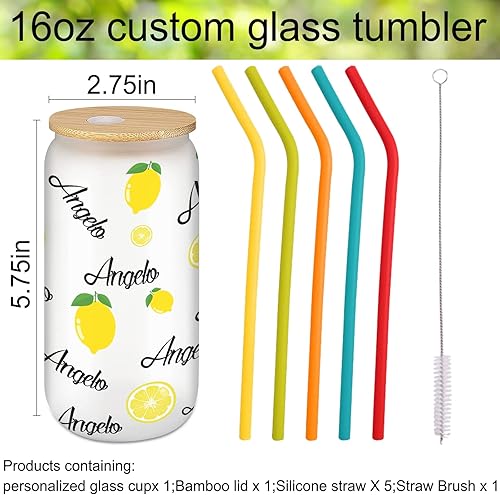 Miniatura 7 de Vasos de vidrio personalizados con tapas y pajitas de bambú con nombre personalizado y foto sublimación, vaso de 16 onzas, taza de café helado