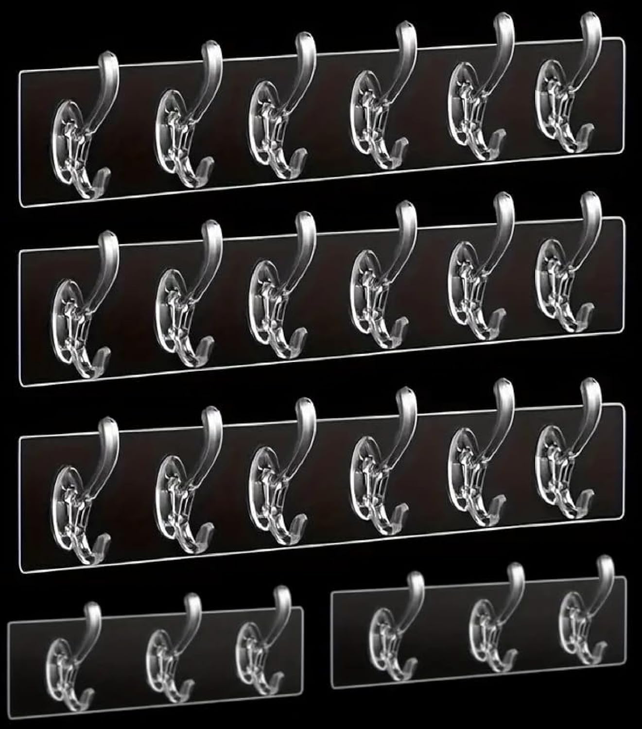 5Pcs 6 & 3 Rows Multifunctional Transparent Sticky Hook Set Adhesive Sticker Hanger in Kitchen Bathroom Oilproof Home Hanging Waterproof Seamless Invisible Strong Self Adhesive Wall Mounted - 5 Set (B0CXQYX96Y) Amazon Price History, Amazon Price Tracker