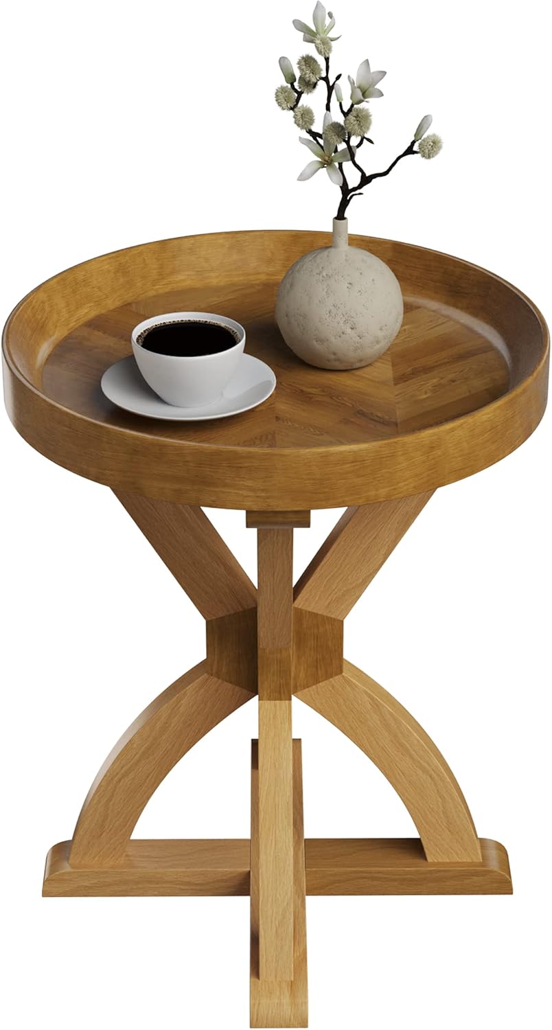 Lavish Home Mango Wood Pedestal Table – Modern Farmhouse Side Table & Accent Table for Couch, Loveseat, Entryway, or Bed (Natural Finish)