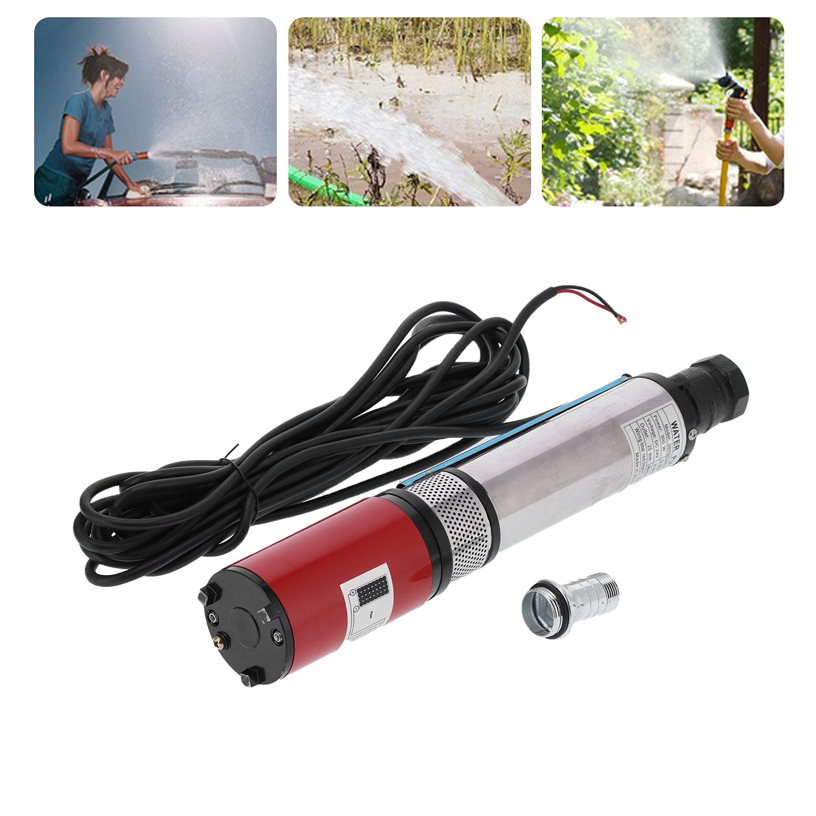 Tbest Bomba de Pozo Profundo de CC, Bomba Solar de 24V, Impulsor Flotante de Motor de Latón Grande de 35M de para Riego, Agricultura y Jardín