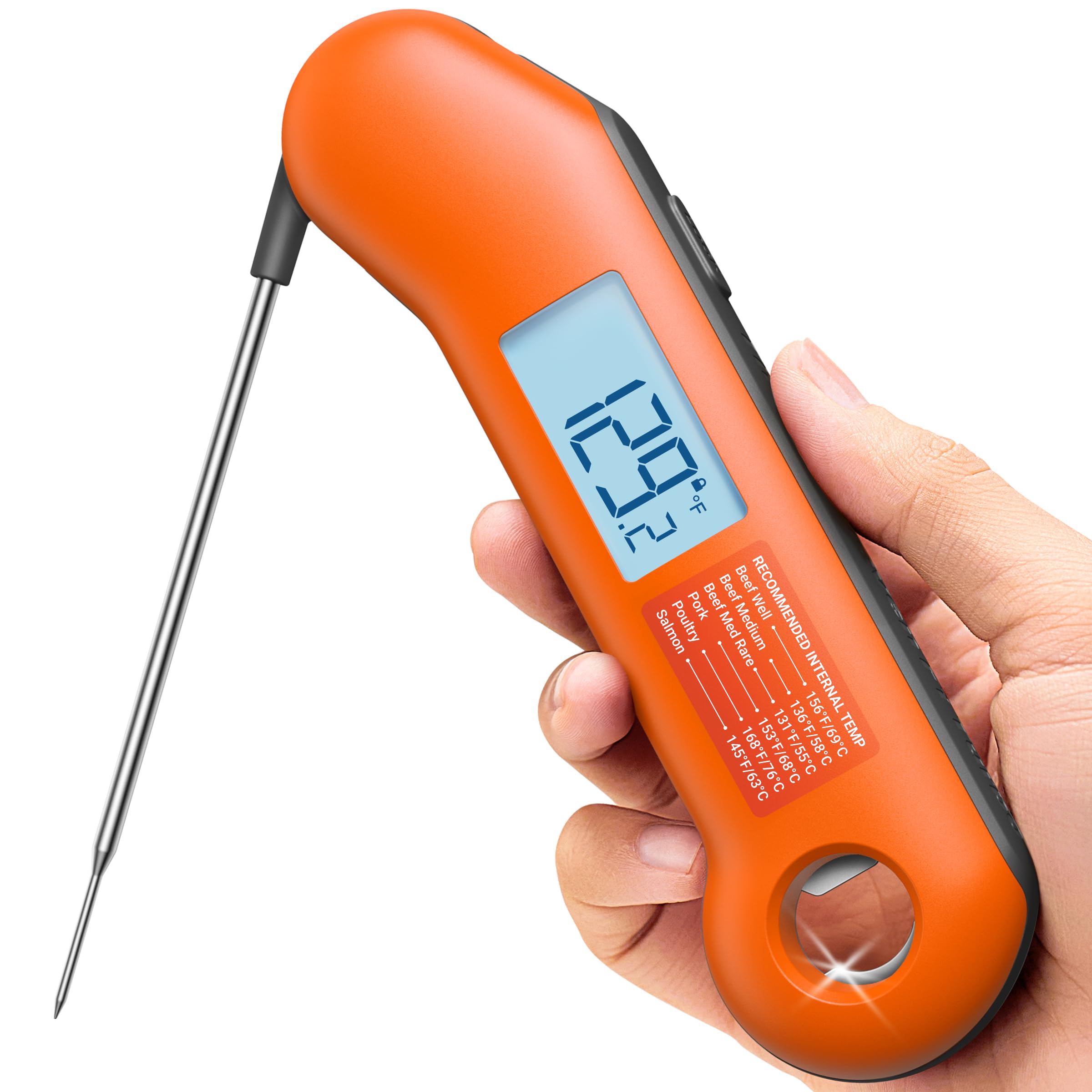 Termometro professionale per carne digitale, lettura istantanea ultra veloce di 0,5 secondi, certificato NIST precisione ±0.-15 °C, 100% impermeabile, display retroilluminato a rotazione automatica