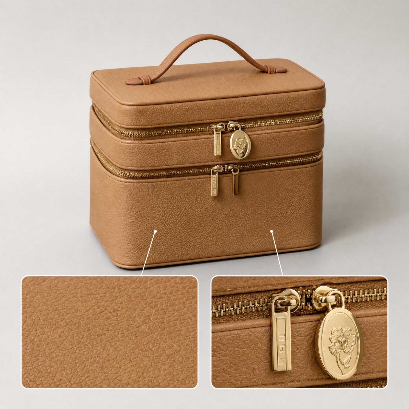 Bolsa Maquillaje Viaje Portátil | Práctica, Neceser Maquillaje, Versátil, para Tocador, Gris Marrón