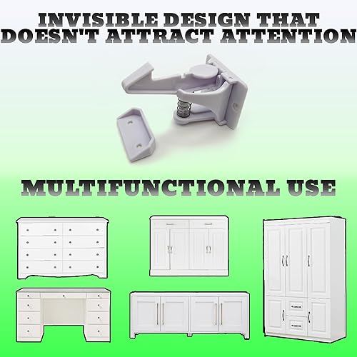 Miniatura 2 de (10 unidades) mejorados invisibles para seguridad de bebé, cerraduras de pestillo de seguridad para bebé, no requiere herramientas ni taladros para