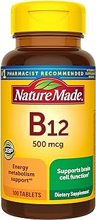 Nature Made Vitamin B12 500 mcg, Dietary Supplement for Energy Metabolism Support, 100 Tablets, 100 Day Supply