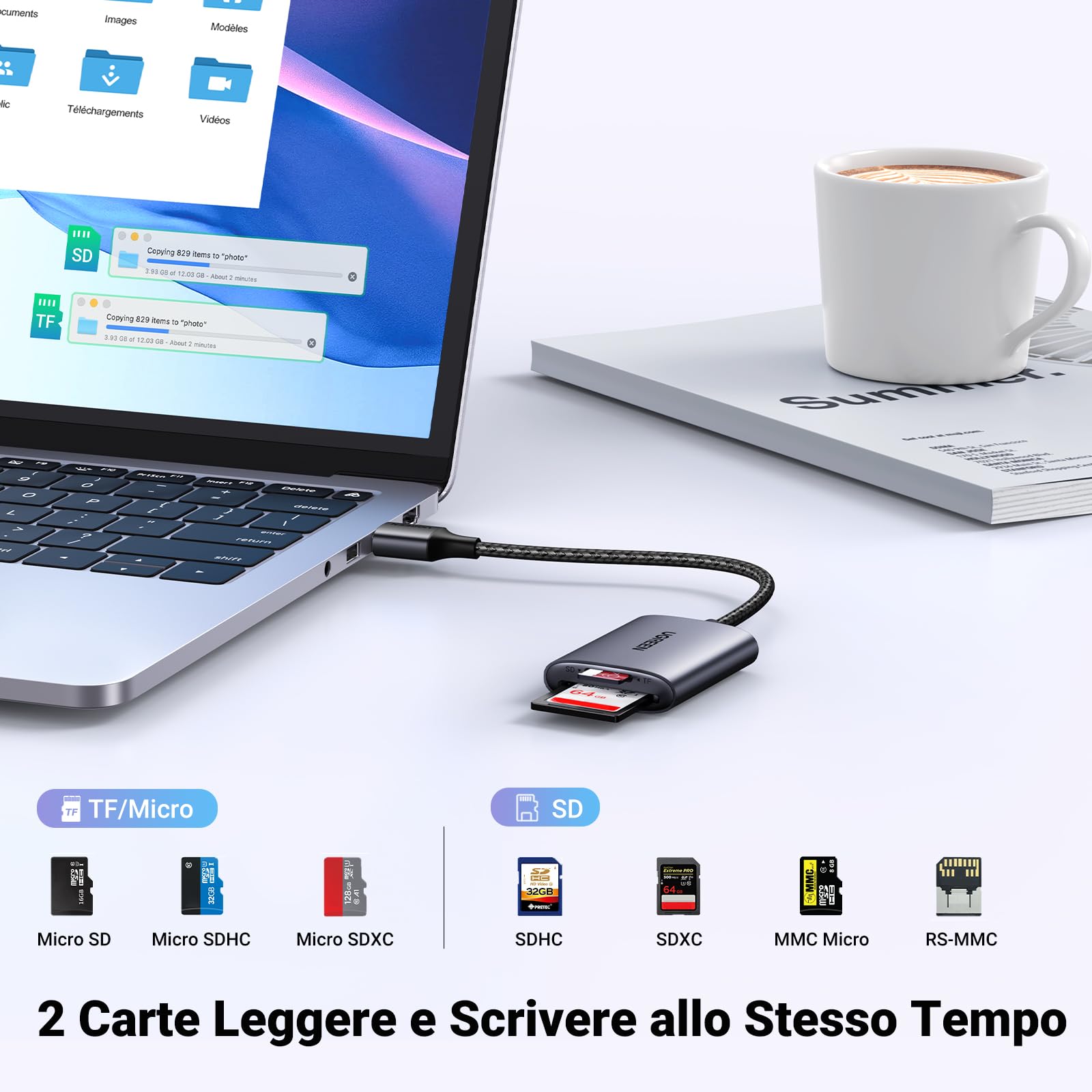UGREEN USB 3.0 Lettore di Schede SD/TF, Adattatore SD Micro SD USB 3.0 in Allumino, 5 Gbps Card Reader USB 3.0 Compatibile con MacBook PRO 2023 M2, MacBook Air M2/M1, iMac 2021, ASUS, HP, Acer