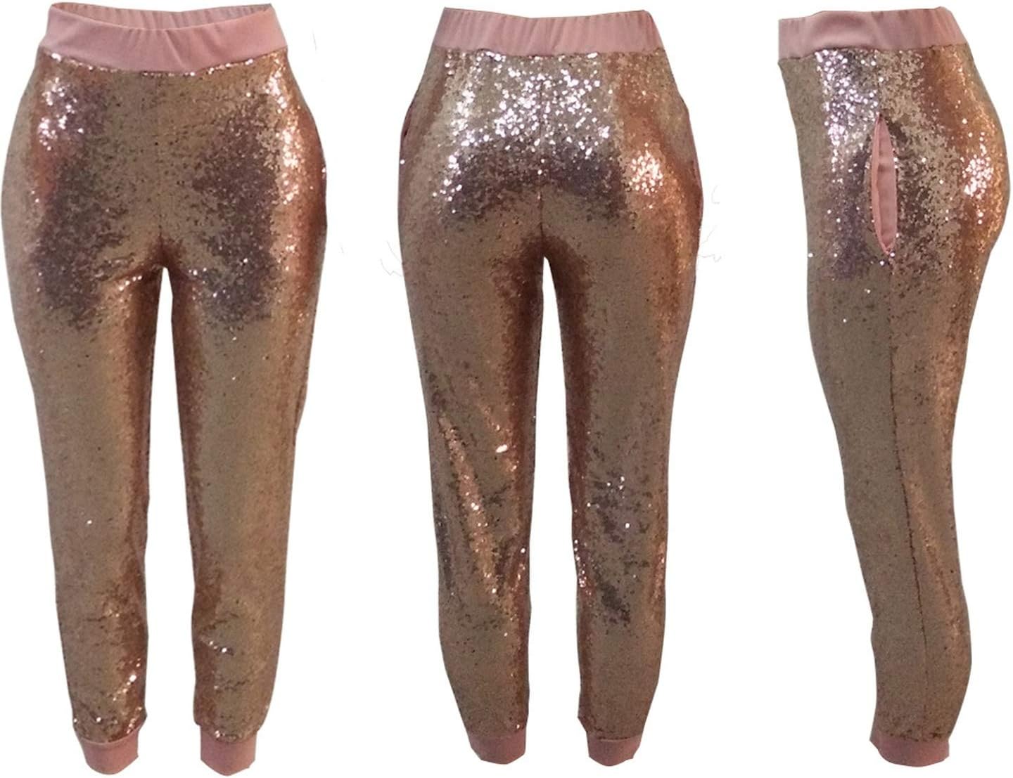 Richly Shop Slim Fitness Pencil Pants Hip Hop Female Long Pants Womens Sparkle Metallic Shinning Pants