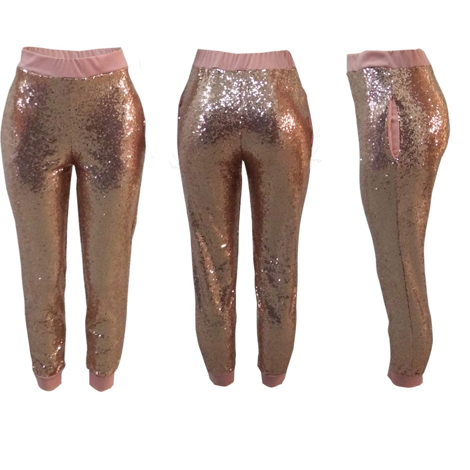 Richly Shop Slim Fitness Pencil Pants Hip Hop Female Long Pants Womens Sparkle Metallic Shinning Pants