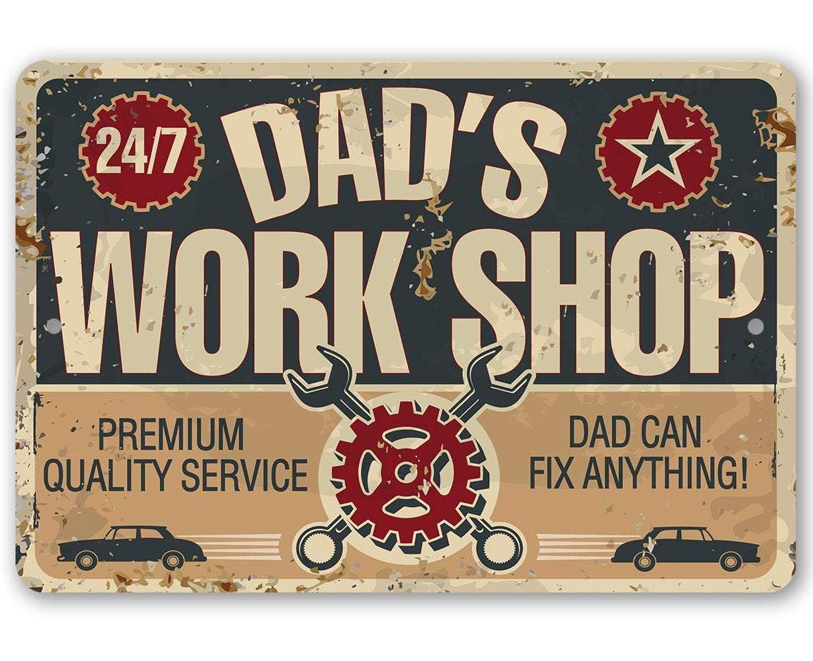 Yaasimoule Metal Dad's Work Shop Signs Signs & Plaques Home Decor 12X8 Inch/30X20cm