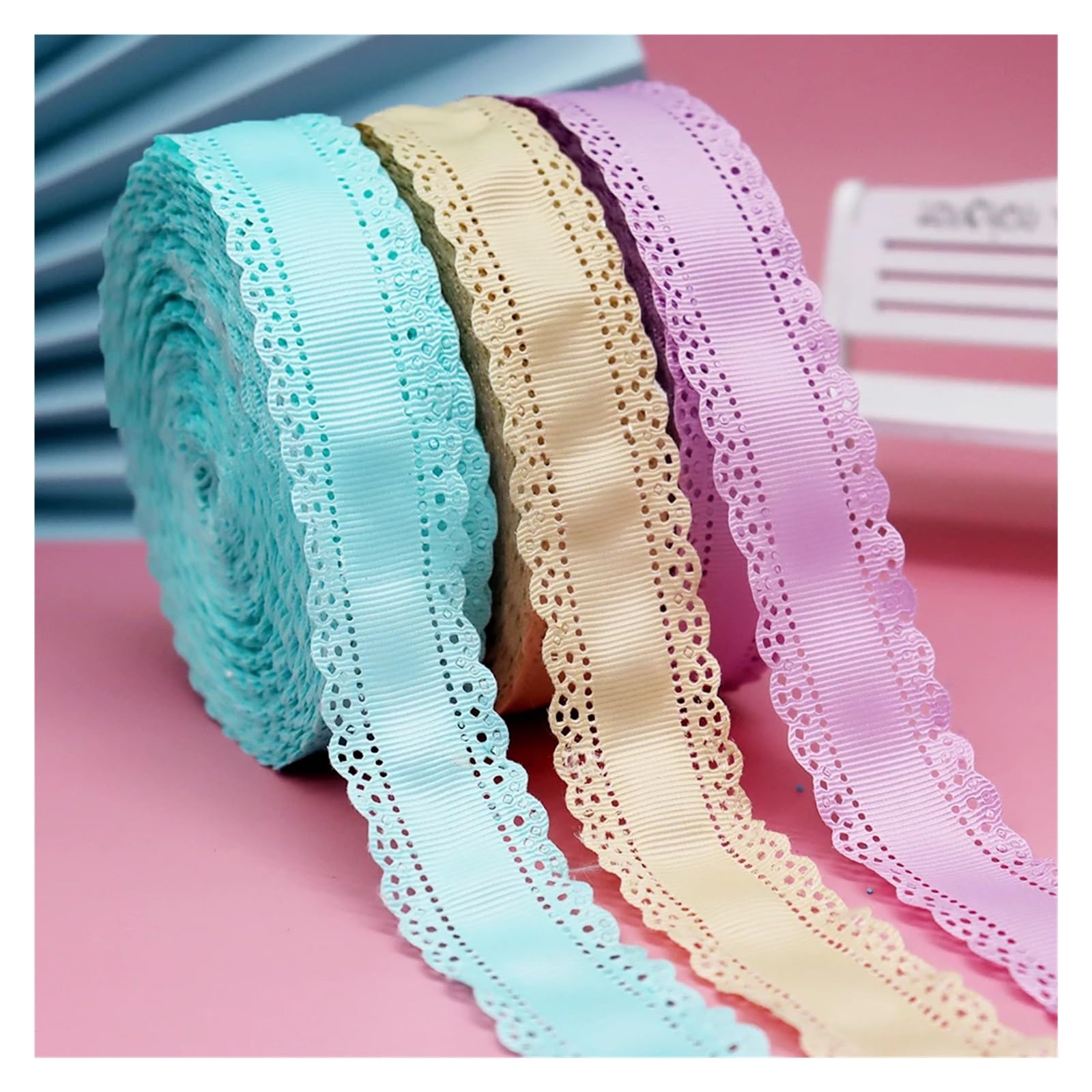 Wstążka, wstążki do pakowania prezentów, Koronkowa wstążka grosgrain z kwiatowym wzorem, wielokolorowa, 3 cm, 1,25 cala(Blue2)