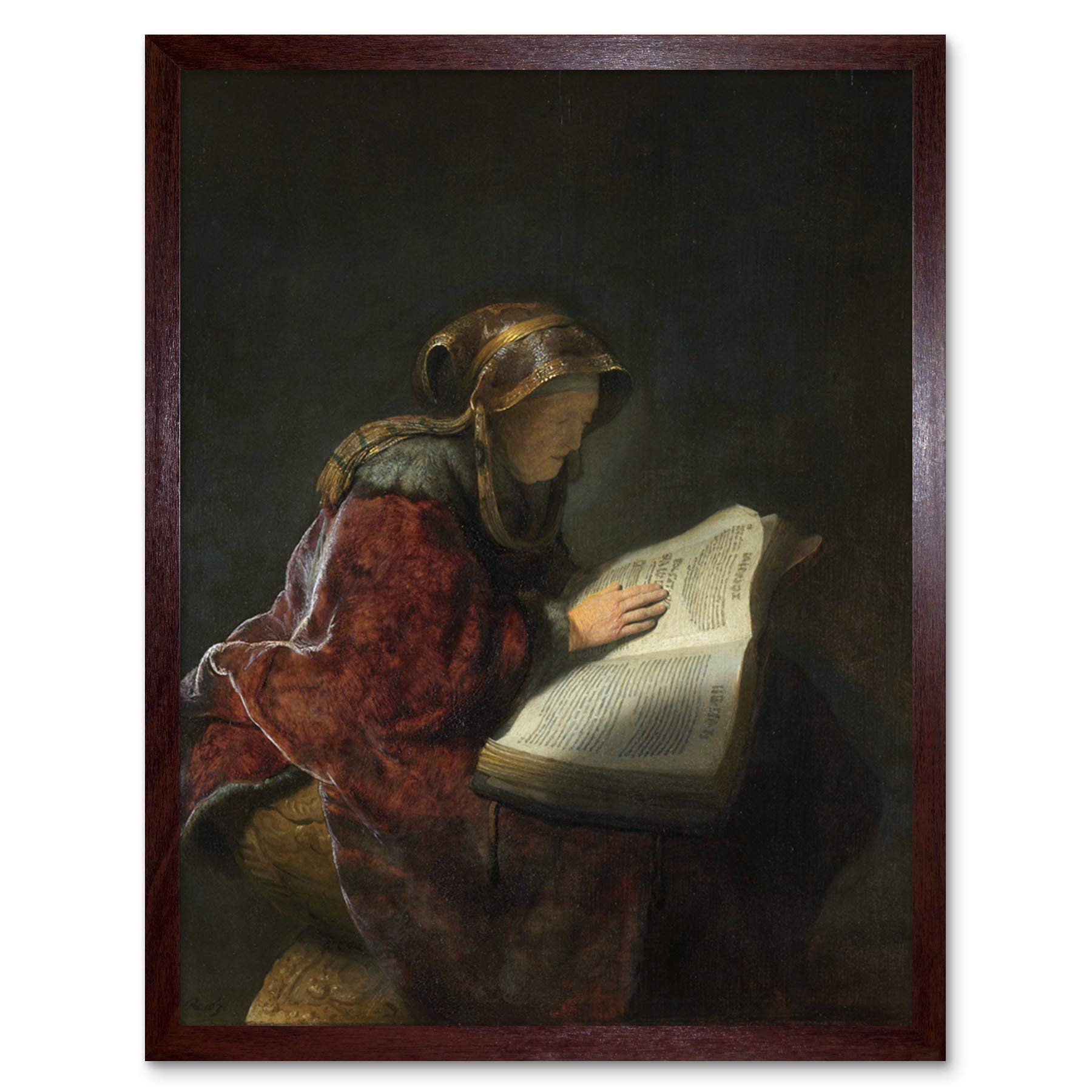 Artery8 Rembrandt Old Woman Reading Prophetess Anna Painting Art Print Framed Poster Wall Decor 12x16 inch