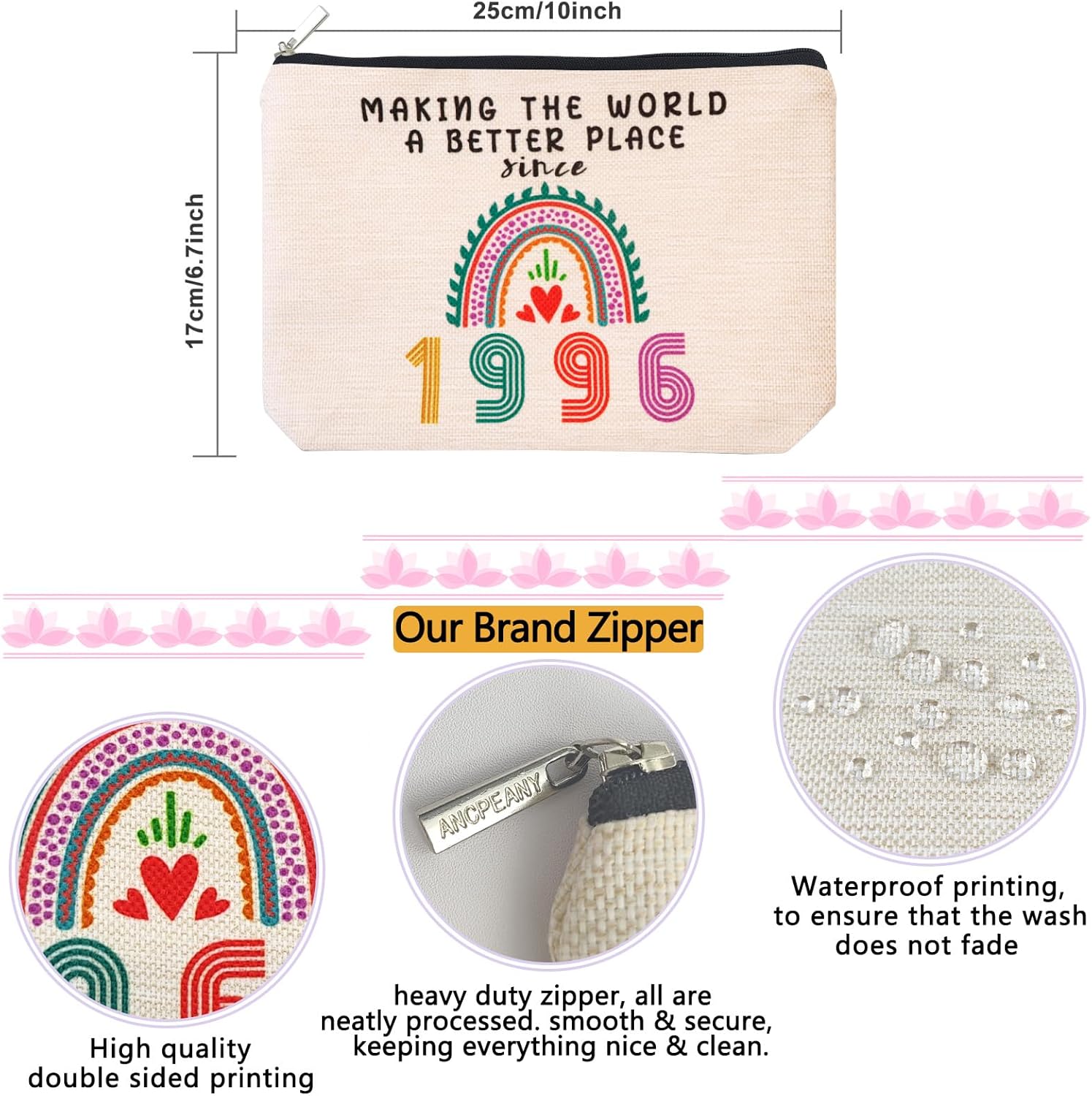 ancpeany 2026 30th Birthday Gifts for Her Women Makeup Bag, 30th Birthday Decorations for Her, 1996 30 Year Old Gift Ideas for Wife, Sister, Best Friend Female, Mothers Day Cosmetic Travel Bag - Image 2