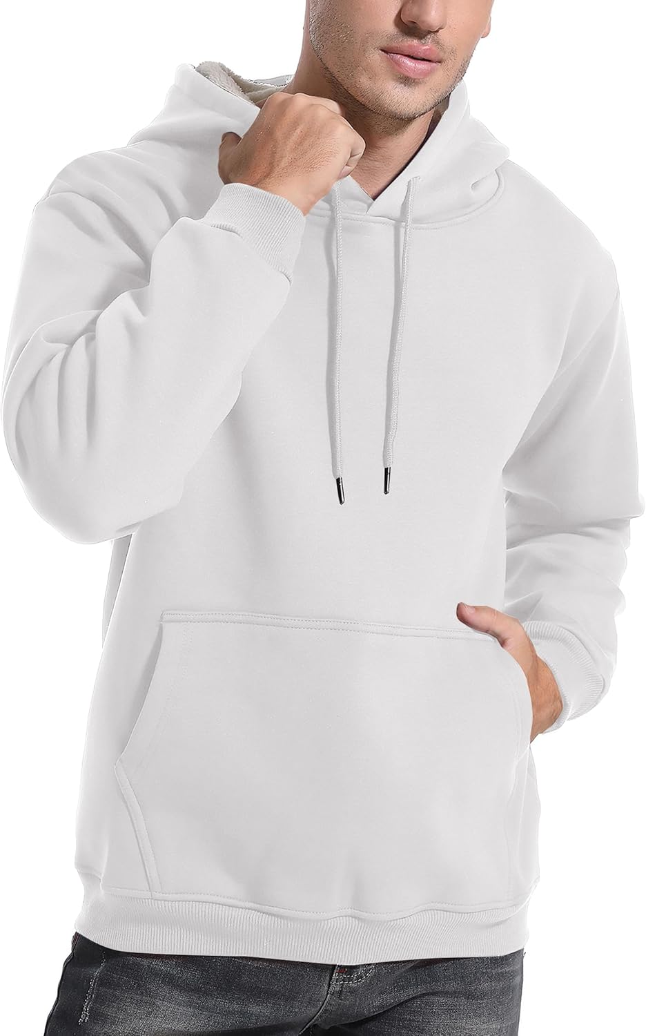 Flygo Men's Casual Fleece Sherpa Lined Hoodie Winter Warm Pullover Hooded Sweatshirt