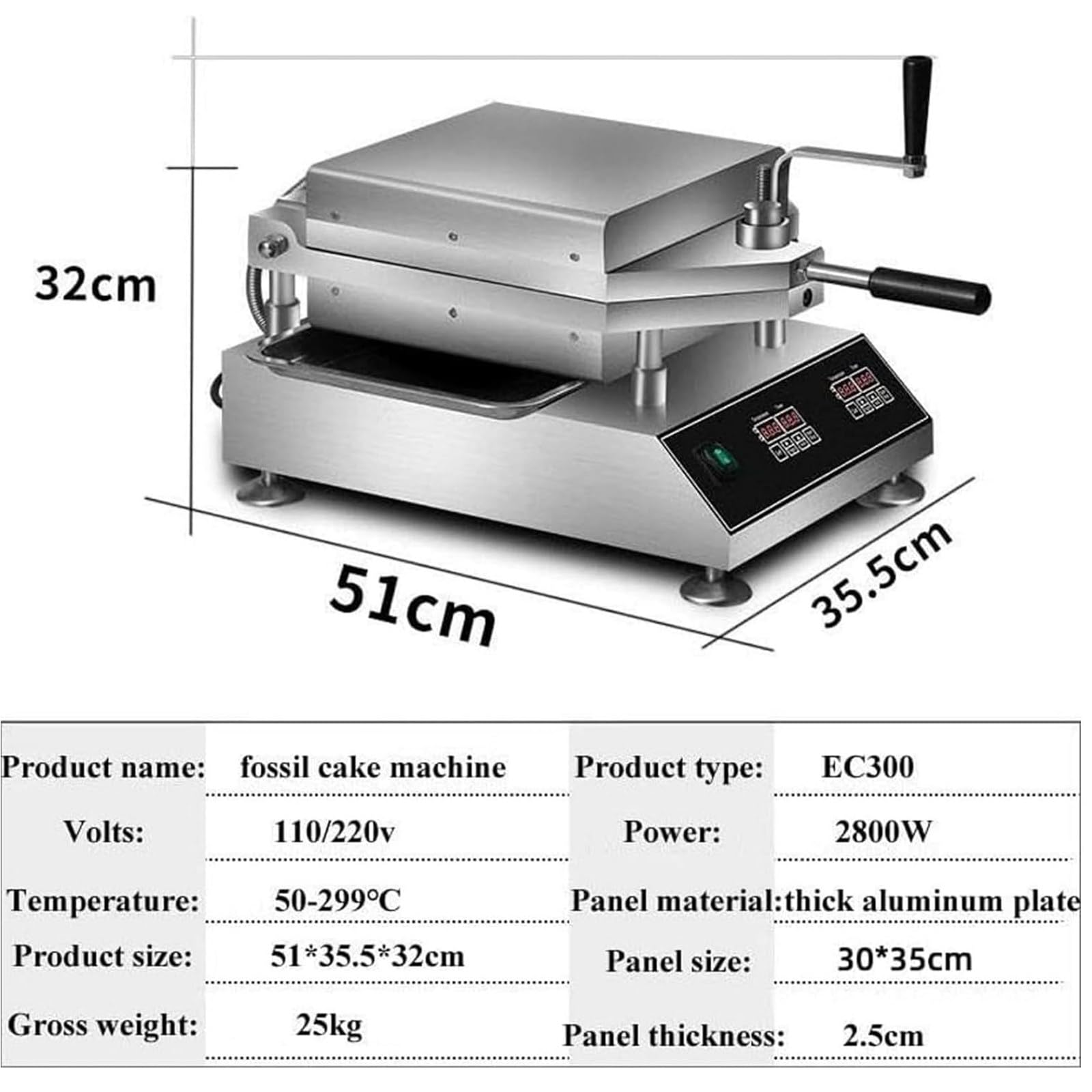 Macchina per Tako Senbei di Gamberi Macchina Automatica per Biscotti di Pesce da 2800W,Regolabile da 50 a 299°C,Macchina per crêpe per Uso Domestico E Commerciale
