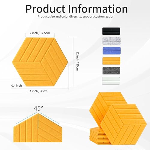 Miniatura 9 de KOIGO Paquete de 12 paneles acústicos hexagonales autoadhesivos  Paneles acústicos de 14 x 12 x 0.4 pulgadas, absorbentes de sonido, espuma