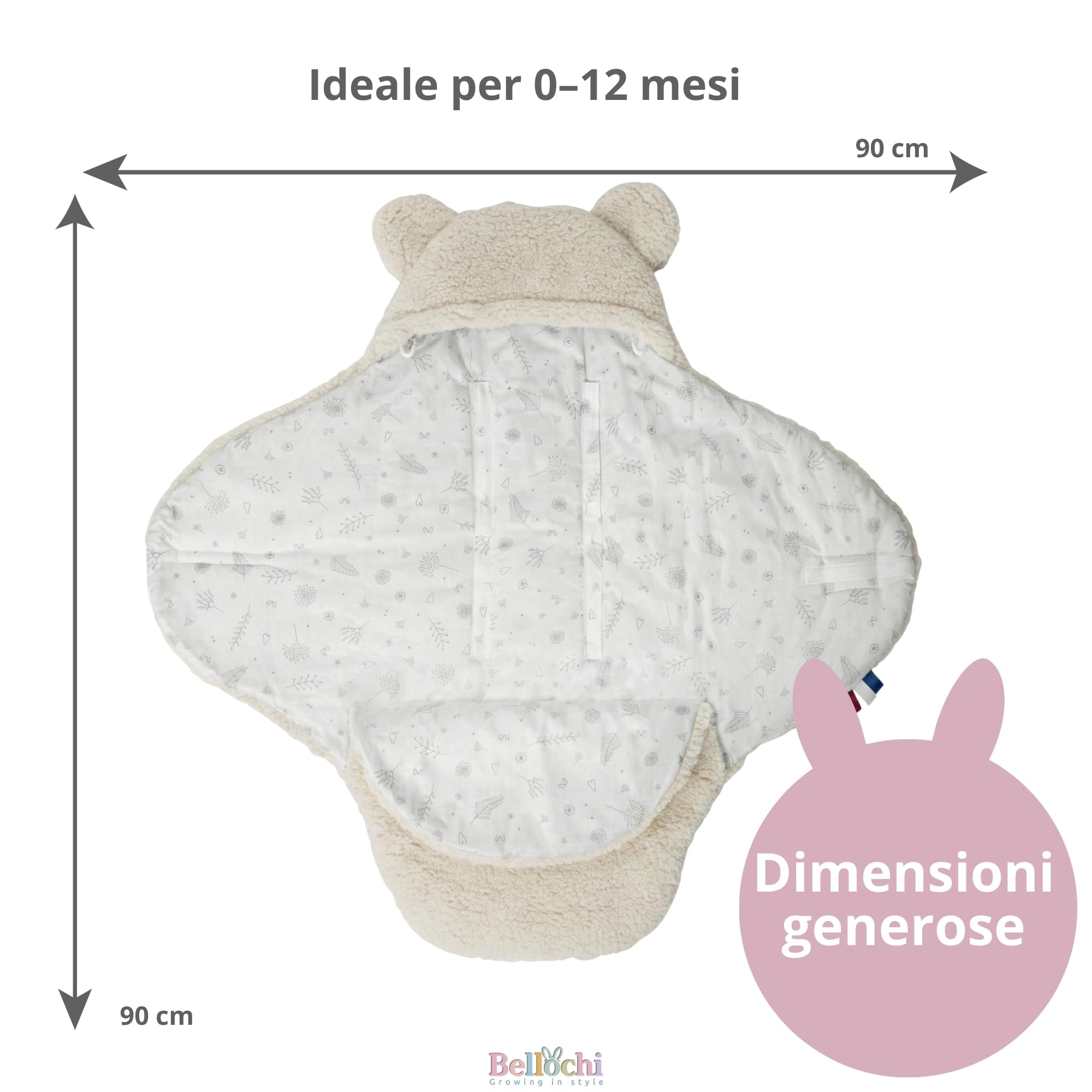 Bellochi Coperta per Ovetto e Passeggino, Bianca, 90 x 90 cm, per Seggiolino Auto, Morbida in Cotone Oeko-TEX, Invernale per Bambini