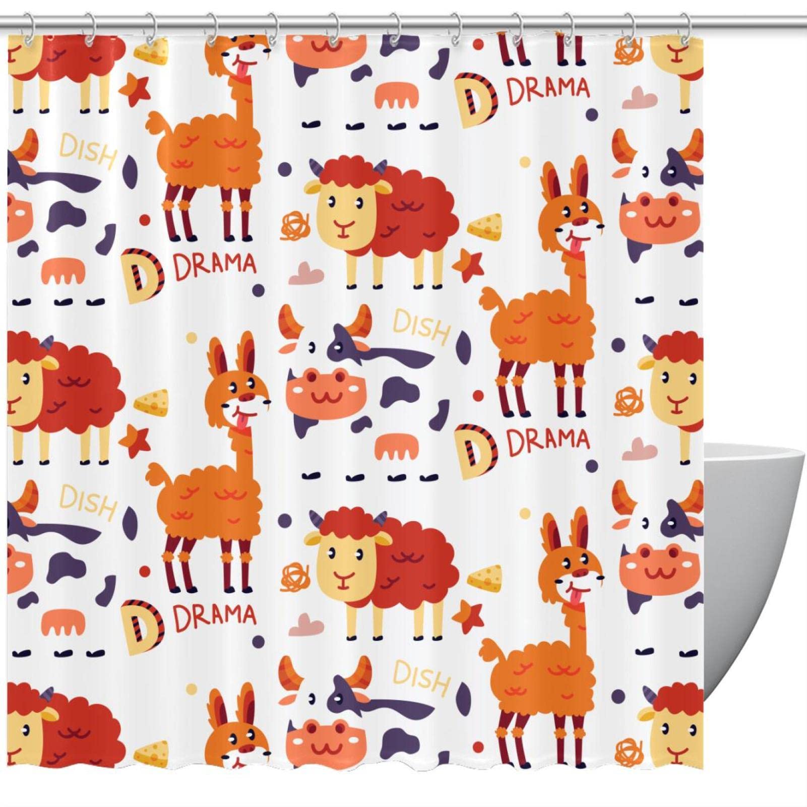 Rideau de douche tissu imperméable Animaux graphiques 183 cm