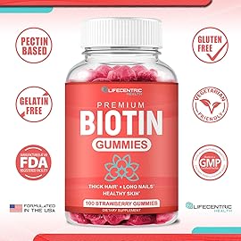 Biotin Gummies for Hair Growth | Max Strength Biotin 10000mcg Prevents Thinning and Loss | Chewable Biotin Supplement For Women Men and Kids | 100 Count Vegan Hair Gummies for Hair Skin and Nails