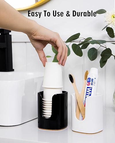 Miniatura 4 de Viosuniu Dispensador de tazas de baño cuadrado de cerámica de 5 onzas para niños y embarazo, soporte de papel desechable para tazas de enjuague
