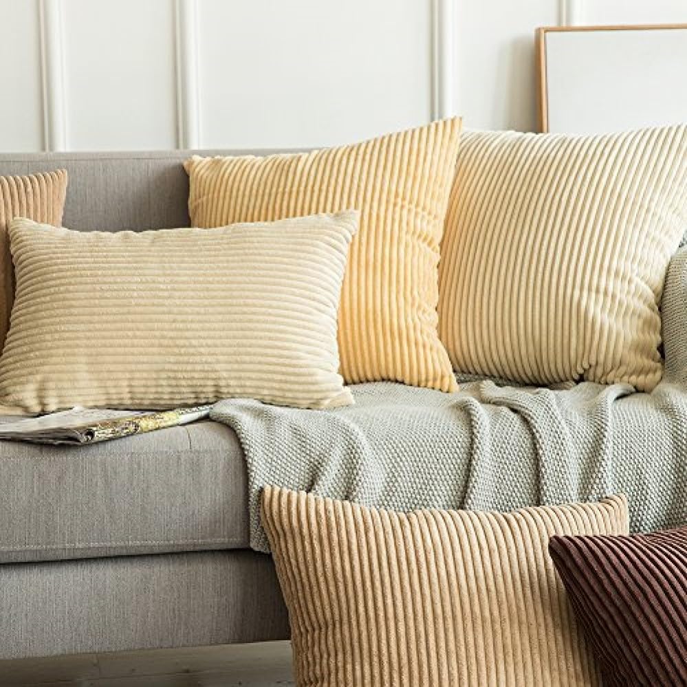 Image of Guffaw Corduroy Rectangular Cushion Covers, Size 12x18, Pack of 2, Multiple Colors (1, Coffee Brown)