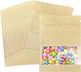 100pcs 100 Pack Clear Window Brown Kraft Paper for Zip Seed Packets Lock Food Storage Bags Zipper Lock Envelopes Resealable Heat Seal Pouch Coffee Packet 3.5x5.1inch