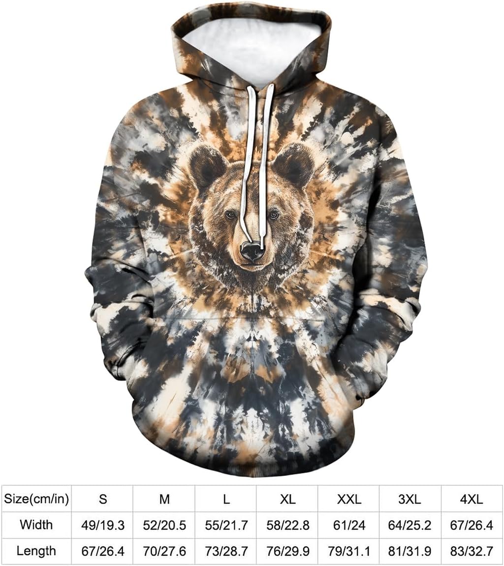 Tie Dye Style Hoodie for Men 3D Animal Print Sweatshirt Pullover with Hood,Unisex - Image 6