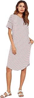 Floerns - Vestido tipo camiseta para mujer, de manga corta, con bolsillos y hombros caídos