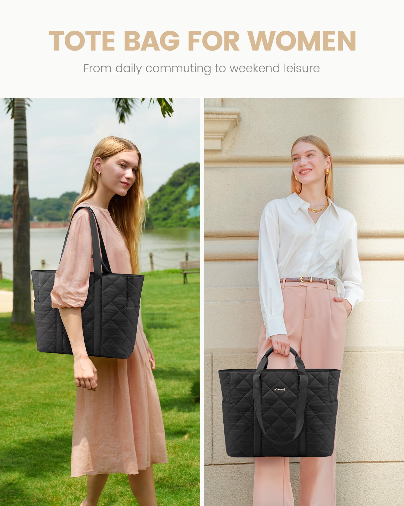 LOVEVOOK Tote Bag for Women,Light Puffer Tote Bag with Multi-pockets,Stylish Carry on Laptop Bags for Daily,Travel,Work,Gym | with Multi-pockets, Stylish, Carry on, for Daily, Travel, Work