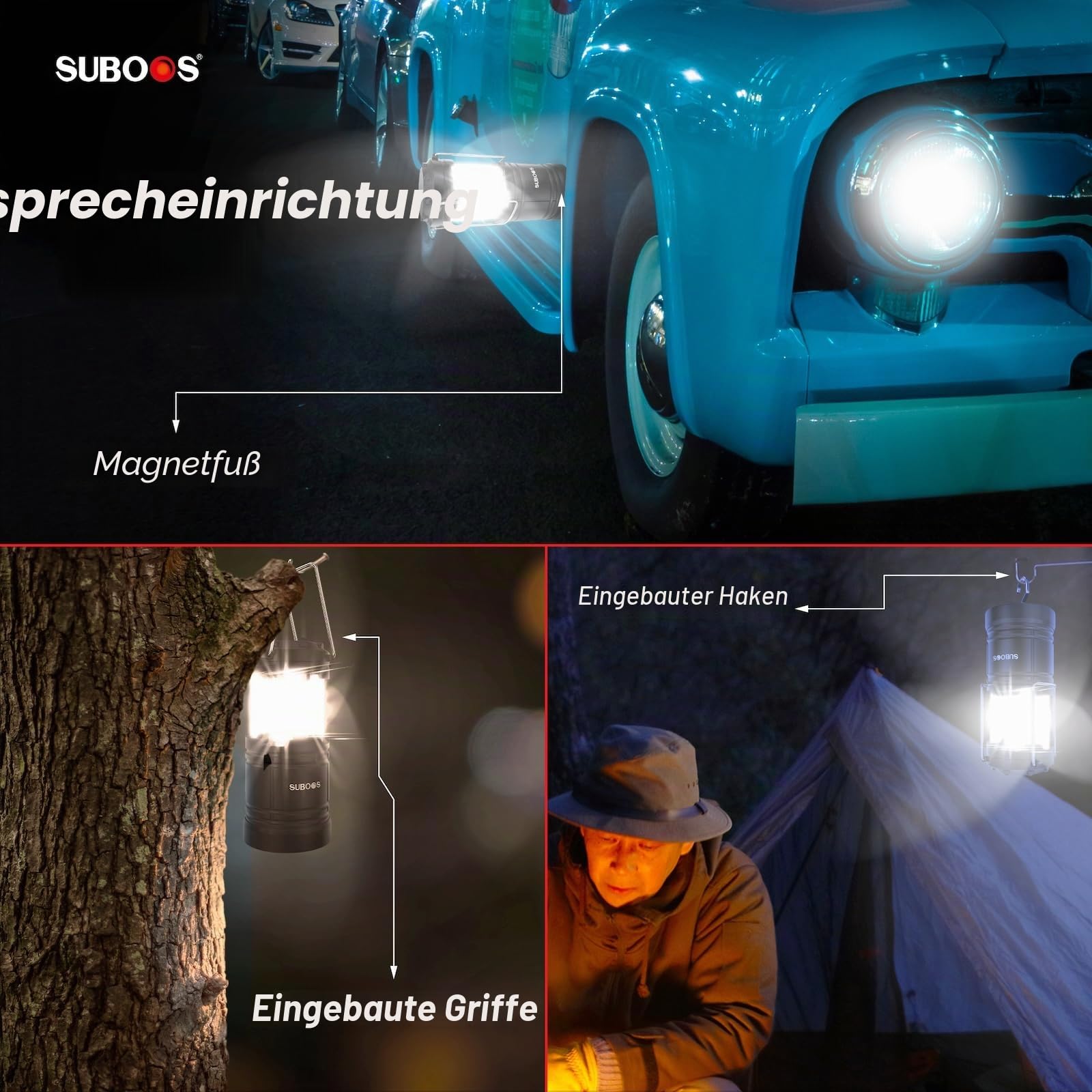 Campinglampe Aufladbar, Hybrid Licht Solar & AA Batteriebetriebene LED Camping Lampe, Integrierter Aufhängehaken & Magnetfuß, für Outdoor, Survival & Stromausfälle(2 Stück)