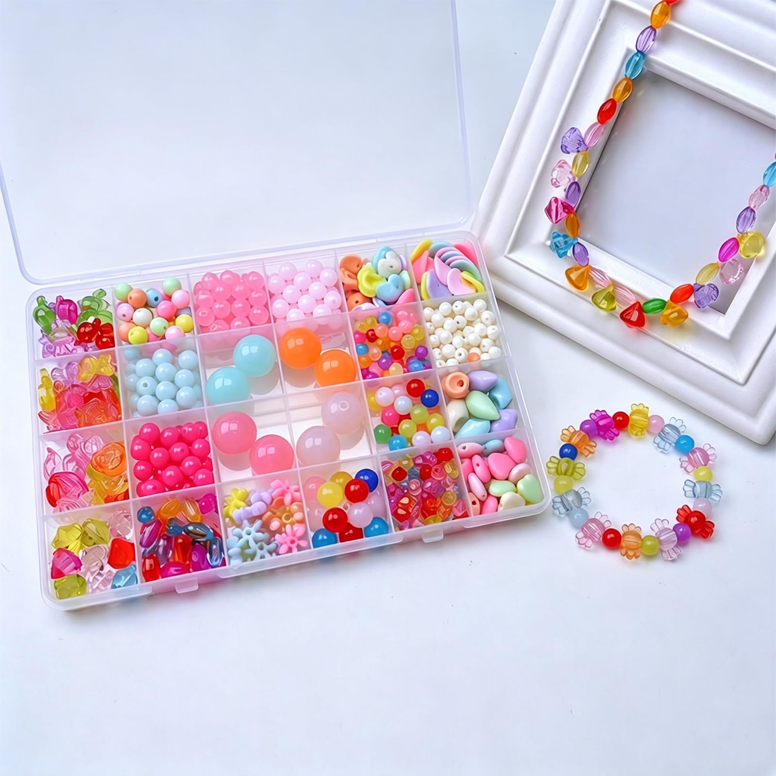 SKYPRO DIY Beaded Jewelry Making Kit, Acrylic Loose Beads & Spacer Beads, Handmade Bracelet Necklace Making Set with 24-Compartment Storage Box（Type9 500Pcs）