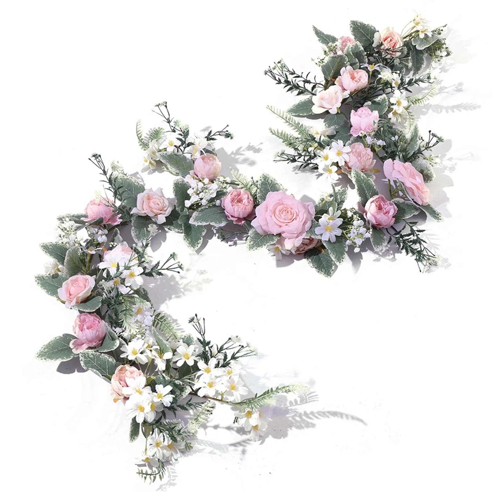 Blumengirlande 1,7 m Lange Seiden-Rosen-Pfingstrosen-Girlande, künstliche Blumen, Eukalyptusblätter, Ranken, Pflanzen for Hochzeitsbögen, Türen, Tischdekoration(1pc Luxury pink)